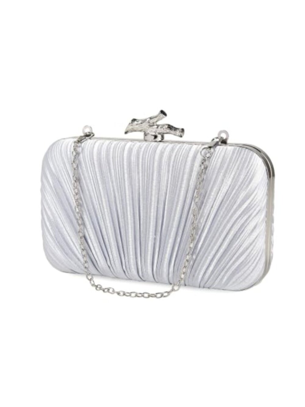 Satin Pleated Clutch Purse with Branch Metal Lock Evening Handbag Women Wedding